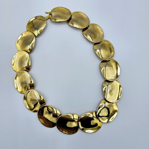 Vintage Petal Necklace Choker Goldtone Statement Estate Jewelry 17" - Picture 6 of 9